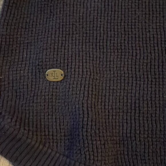 Navy bluel Waffled Ribbed Cowl Neck sweater with drawstring funnel - Picture 5 of 5